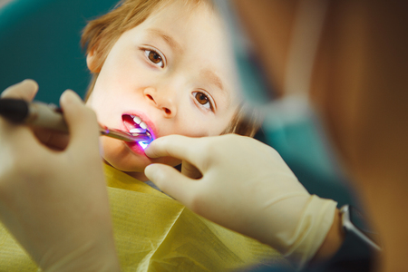 cute boy at the dentistの写真素材