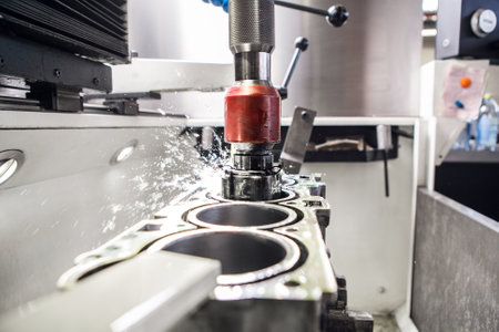 CNC Automatic Cylinder Honing Machine of engine. Car workshop, machine with a Computer numerical...
