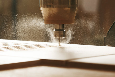 CNC router machine creates a layout of the shelf complex.の写真素材