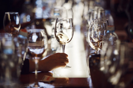 Person Holding White Wine Glass Close Up