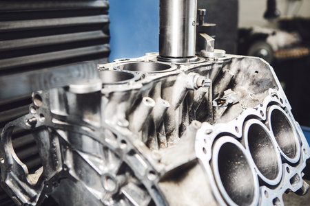 Engine cylinder boring on cnc machine. Boring under the piston after engine sleeve using machine...