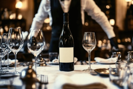 Wine Bottle on Elegant Table Before Serviceの素材