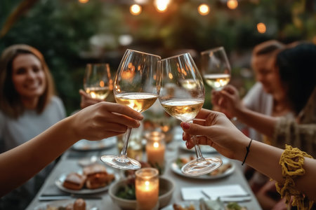 Outdoor Wine Toast at Garden Dinner Partyの素材