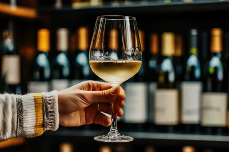 Elegant white wine tasting in cozy barの素材