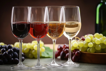 Wine Flight With Grapes and Bottle Displayの素材