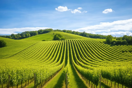 Sunny Vineyard Landscape with Rolling Hillsの素材
