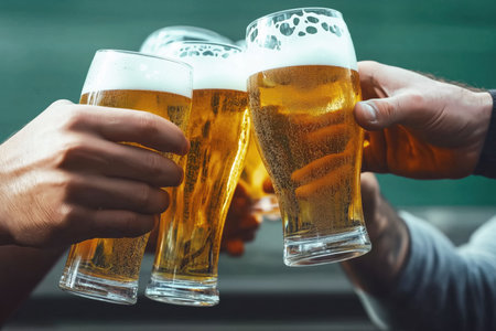 Group toast with light beersの素材