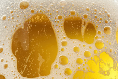 Macro shot of beer foam and large bubblesの素材