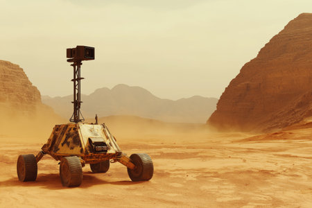 Exploration Rover with Tall Camera in Desert Canyonの素材