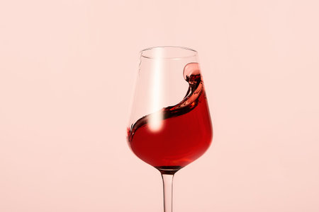Red wine wave, curl, swirl in shiny glass.