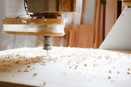 Machine working cnc, woodworking tool, computer numerical control.の写真素材