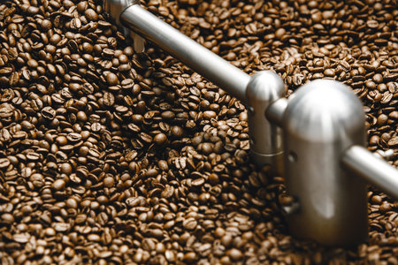 Rotating Roasted Coffee Cooling Tray in Coffee Roasting Facilityの写真素材