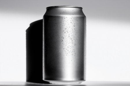 Minimalist silver beer can with condensationの素材