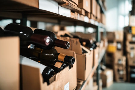 Loose wine bottles in cardboard boxesの素材