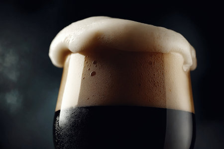 Dark stout beer with thick foam headの素材