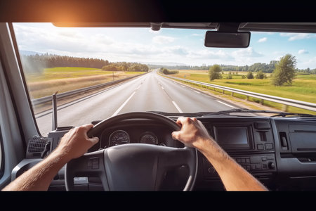 Truck driver view of highway road aheadの素材