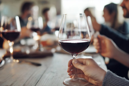 Casual wine gathering with red wine focusの素材