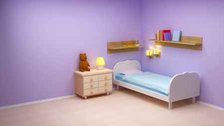 Baby's bedroom with commode and bear. Pastel colors, empty roomの写真素材