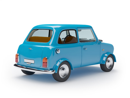 Blue 3d retro mini car, back viewの写真素材