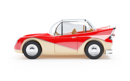 Red retro futuristic car from sixties in cartoon style, side viewの写真素材
