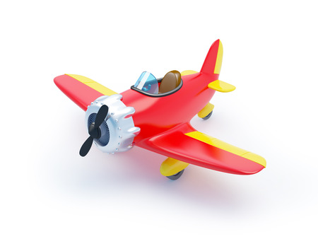 red vintage cartoon aircraft isolated on whiteの写真素材