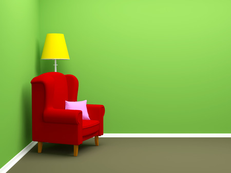 armchair in corner of empty room. 3d illustration.の写真素材