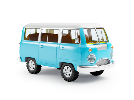 retro safari van in cartoon style isolated on whiteの写真素材