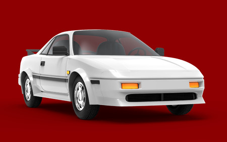 Retro car 80s cyberpunk style isolated on red. 3d illustrationの写真素材