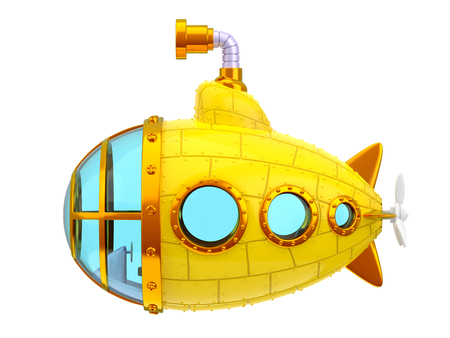 cartoon yellow submarine, side view, isolated on white. 3d illustrationの素材 [FY310115682394]