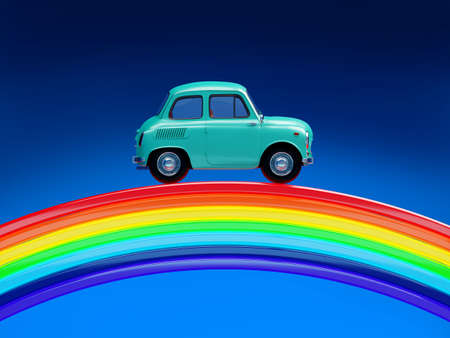 car hippie retro on the rainbow sideの写真素材