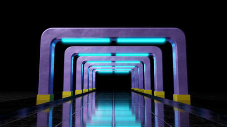 neon arched corridorの写真素材