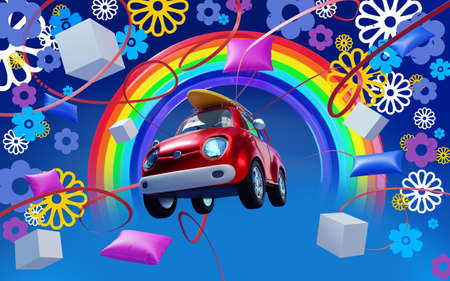 car surfing in dream worldの写真素材
