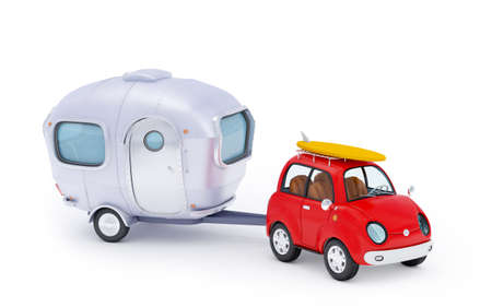small surfing car travel with trailerの写真素材