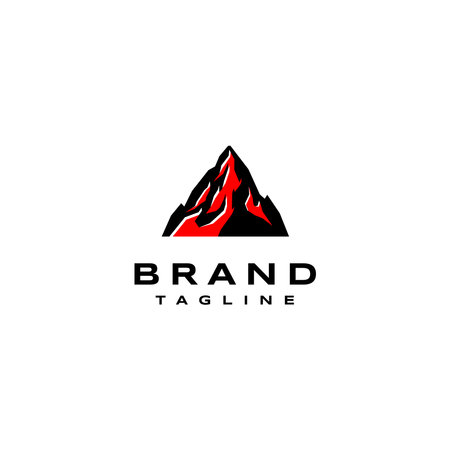 Bold Illustration Volcano Peak Logo Design. Simple Illustration of Volcano Peak with Detailed Lava Flow.のイラスト素材