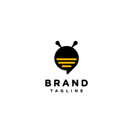 Exclusive Logo Templates For Network Providers Represented In Message Icons With Bee Heads. Bee Icon shaped Bubble Text Logo Design.のイラスト素材