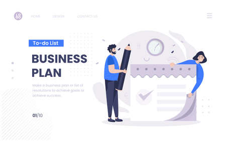 Teamwork and business plan concept on landing page templateのイラスト素材