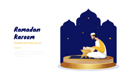 A Muslim read the holy Quran for Ramadan greetings postのイラスト素材