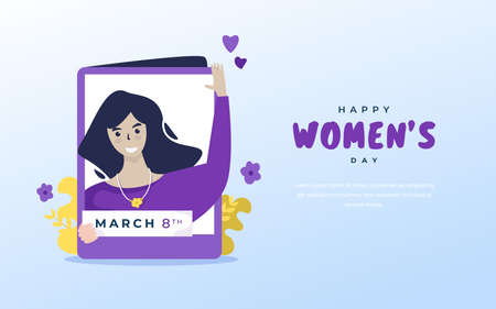 Flat design woman in album gallery for women's day greetingsのイラスト素材