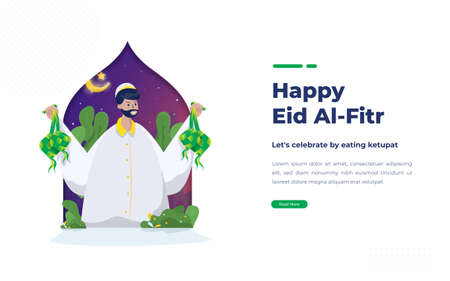 Muslims celebrate Eid Mubarak with eating ketupat traditionのイラスト素材