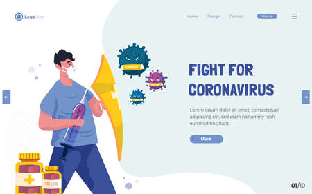 Flat design a man fights for coronavirus all variantsのイラスト素材