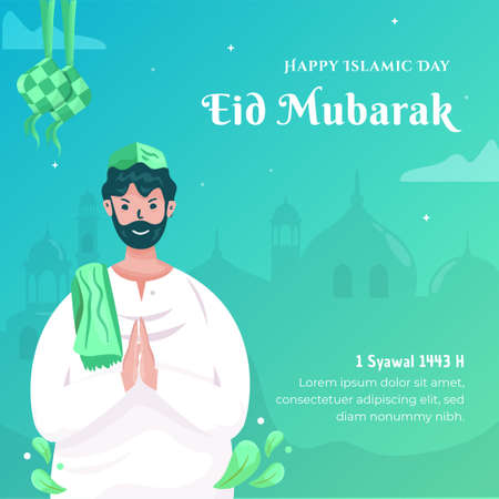 Flat design happy Eid Mubarak greeting conceptのイラスト素材