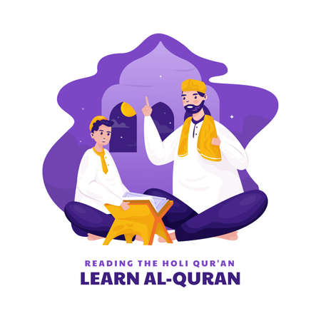 Flat design of boy learning holy Quran conceptのイラスト素材