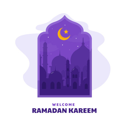 Happy Ramadan Kareem Islamic greeting flat designのイラスト素材