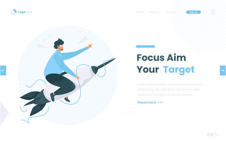 A man riding on dart for business goals with focus on target conceptのイラスト素材