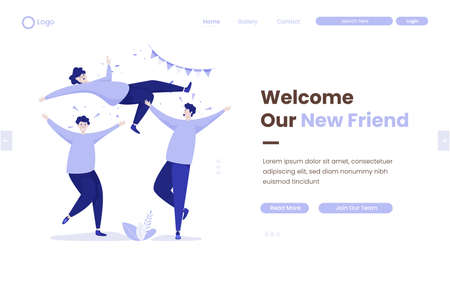 Celebrating new friends on landing page designのイラスト素材