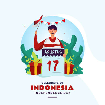 Flat design 17th august celebrate Indonesia Independence Dayのイラスト素材