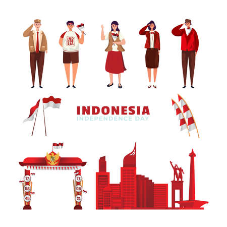 Flat design Indonesian element collection setのイラスト素材