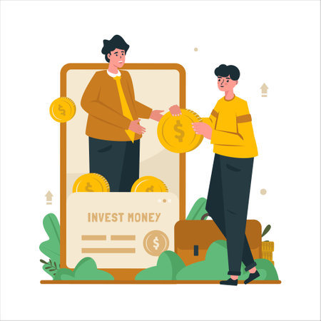 Invest money online flat illustration designのイラスト素材