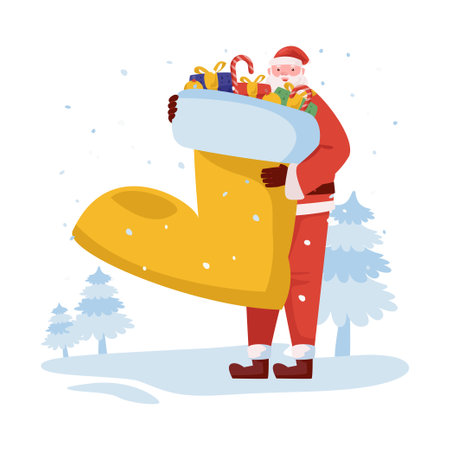 Santaâs with Christmas shoes flat illustrationのイラスト素材