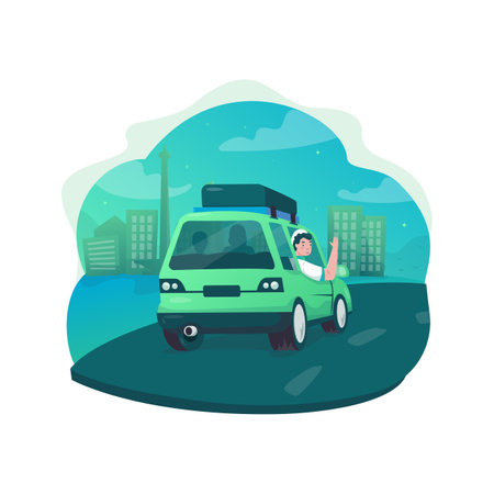 A Muslim going to hometown called mudik tradition by driving carのイラスト素材